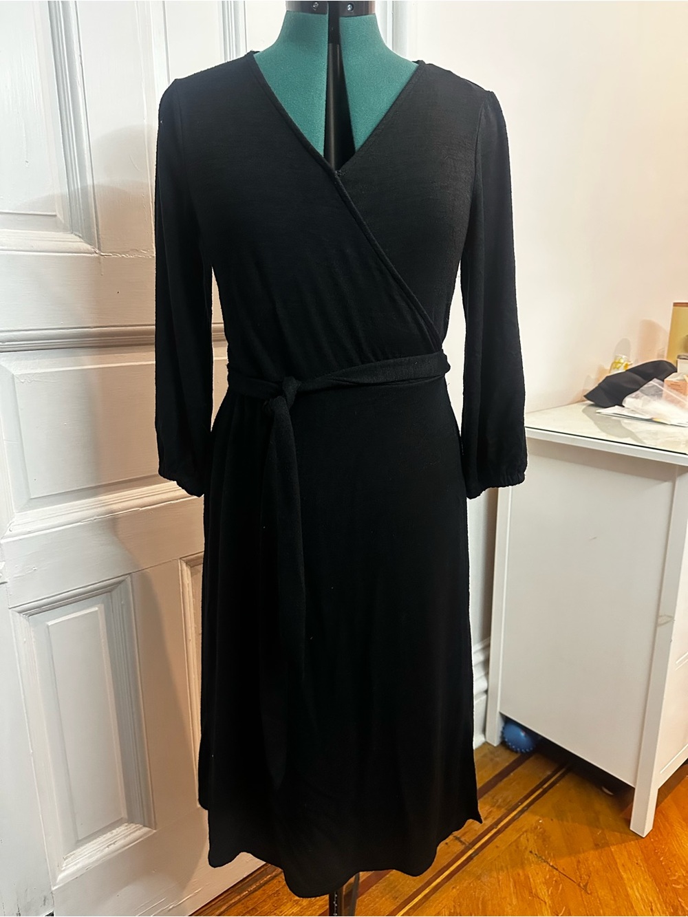 GAP Black Wrap-Style Midi Dress